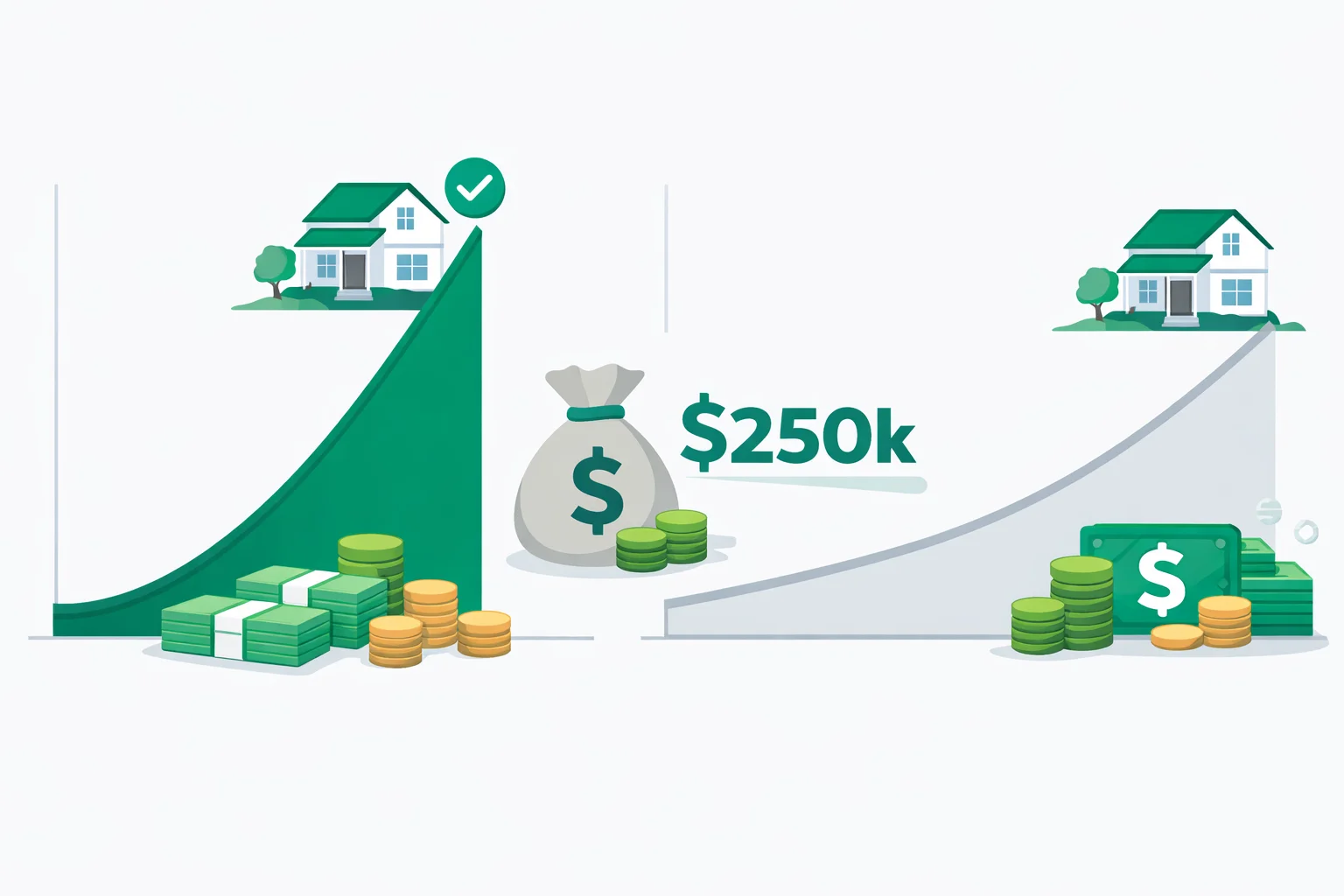 15-year mortgage calculator comparing a 15-year and 30-year loan on the same home, showing the higher 15-year payment, a steep equity curve reaching full ownership at year 15, and roughly $250,000 in interest saved