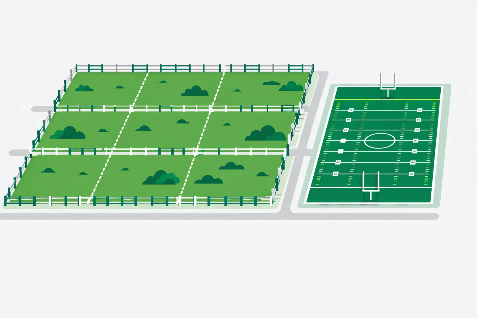 Acre calculator showing aerial view of land parcels with measurement lines and football field size comparison