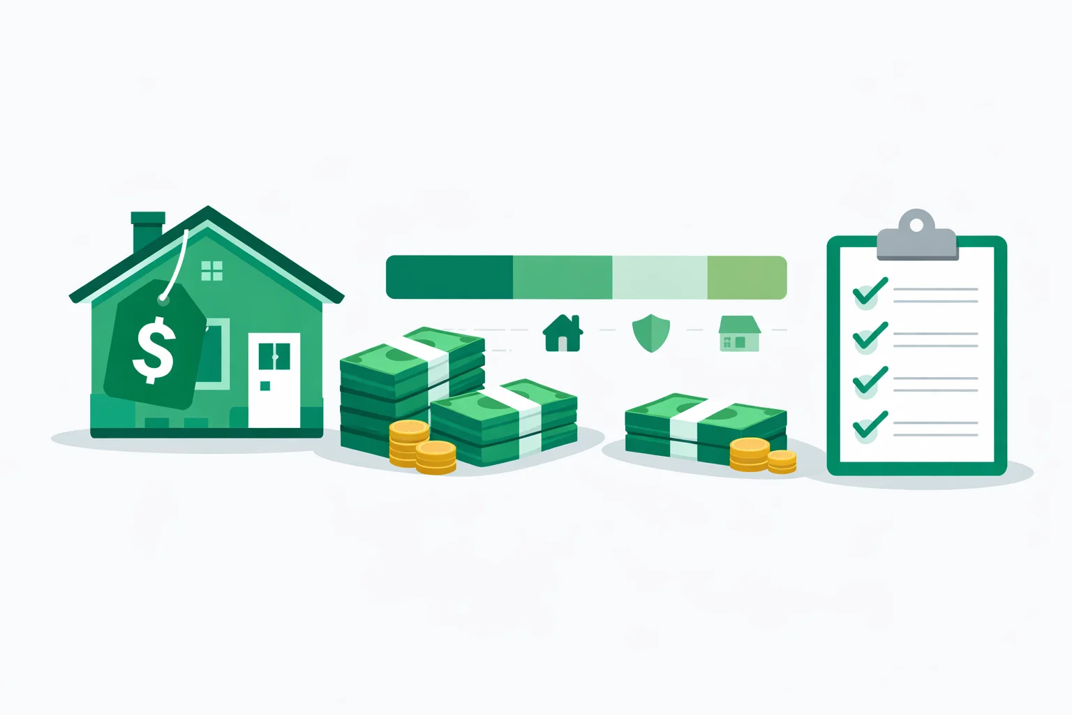Home buying calculator budget dashboard showing down payment, closing costs, monthly PITI payment breakdown, and total cash needed at closing