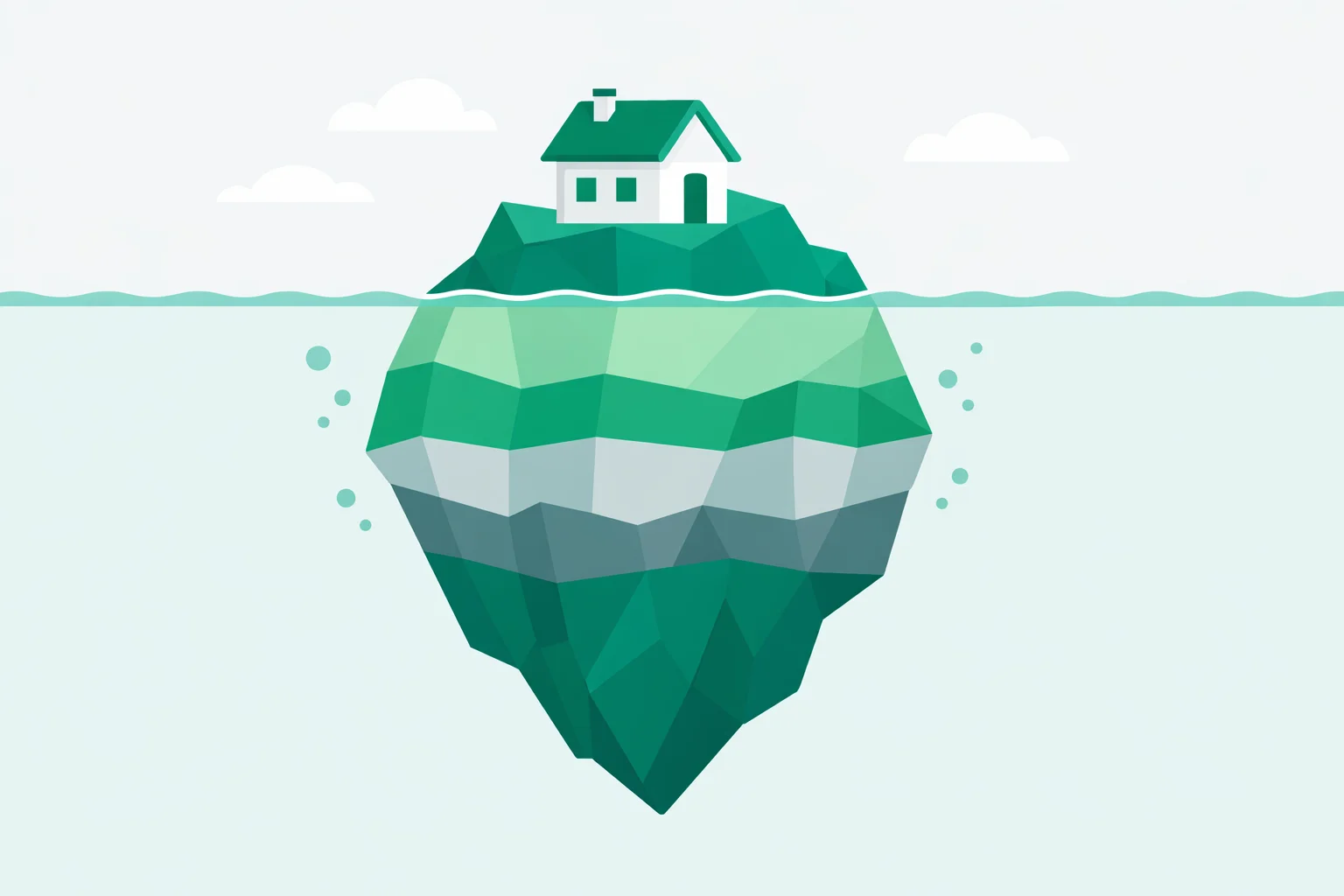 House payment calculator breakdown showing mortgage principal and interest at the base with property tax, insurance, HOA, maintenance, and utilities stacked above to form the total monthly cost of homeownership