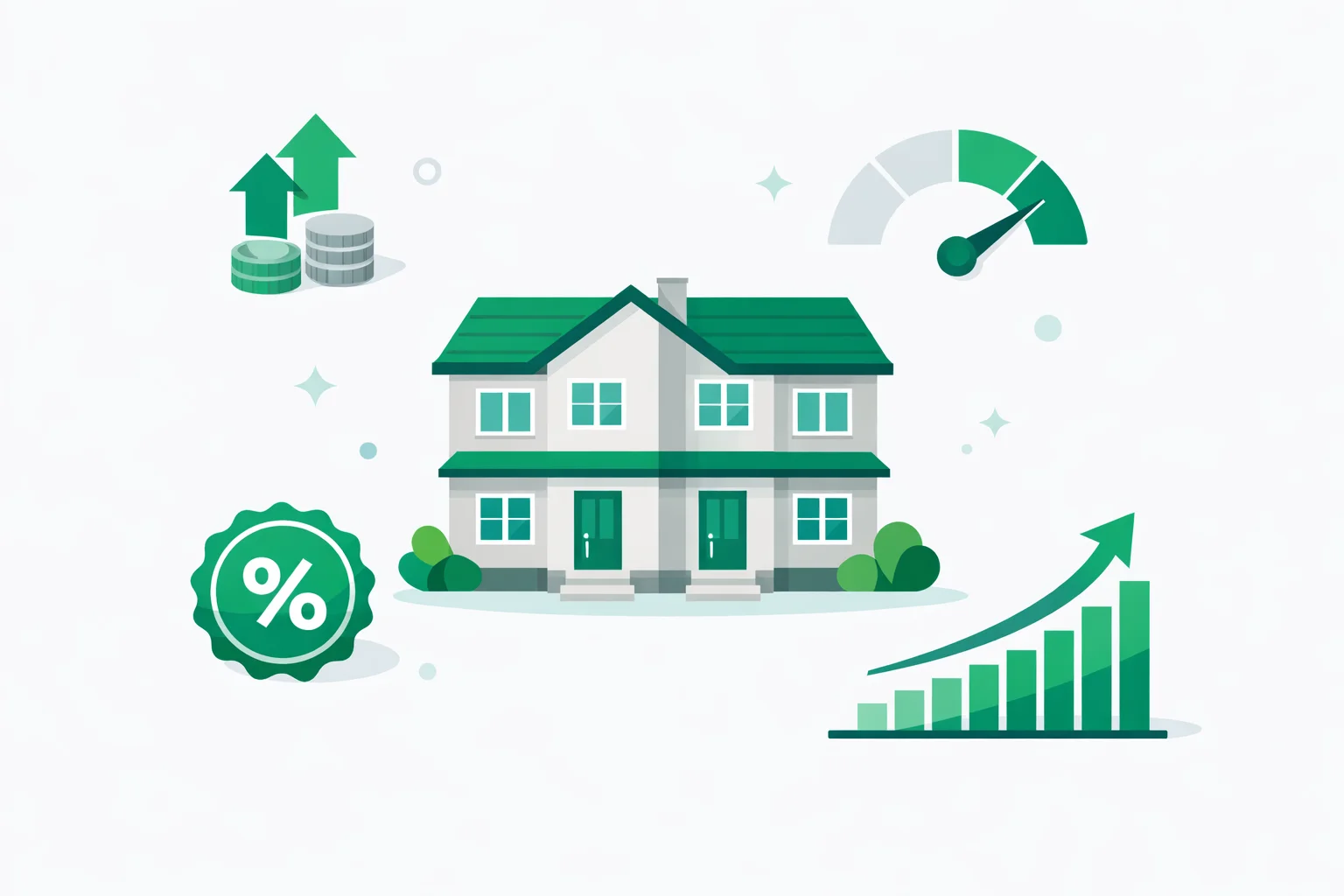Real estate investment calculator showing cap rate, cash-on-cash return, cash flow projections, and equity growth chart for rental property analysis