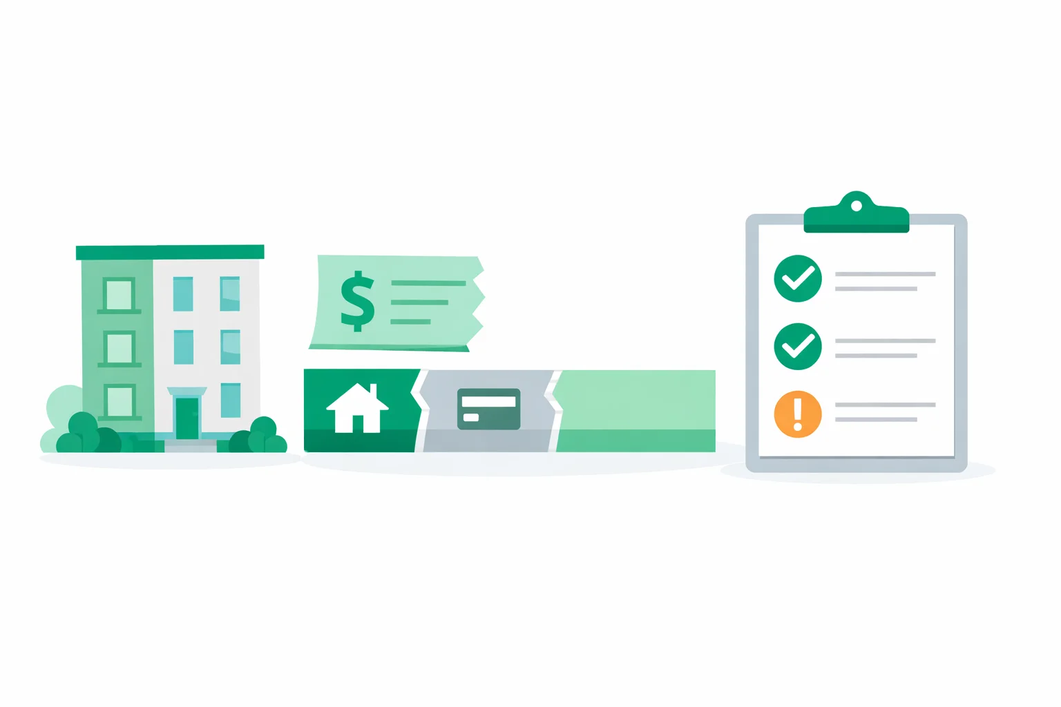 Rent calculator showing a paycheck split into rent, debt, and remaining budget with pass and warning badges for the 30% rule, the landlord 3x income test, and a debt-adjusted rent cap