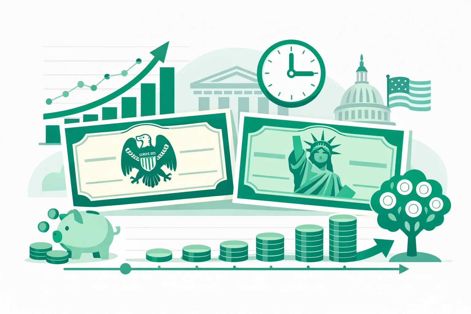 US savings bond calculator showing Series EE and I bond growth comparison with interest accrual timeline and maturity milestones