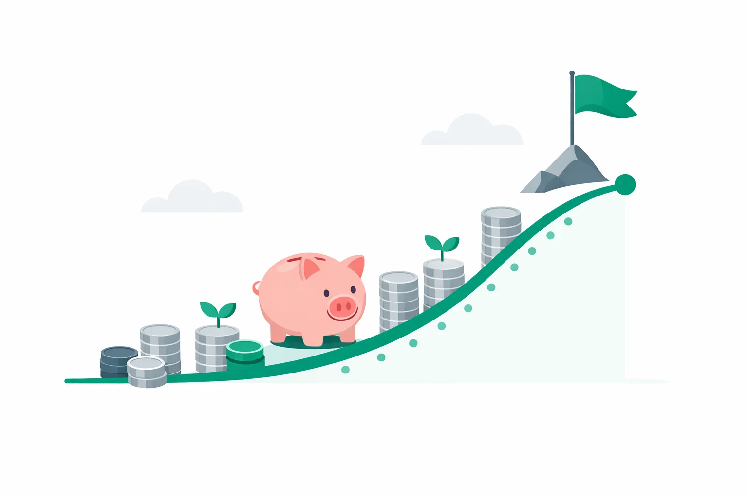 Savings calculator showing growth curve from initial deposit through monthly contributions with compound interest projections over multiple years
