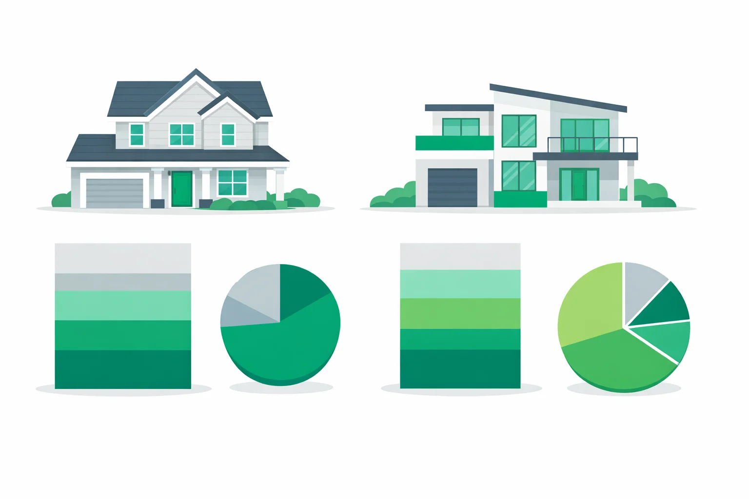 Zillow mortgage calculator alternative comparing two listings with the same asking price but different monthly payments due to property taxes, HOA dues, and insurance